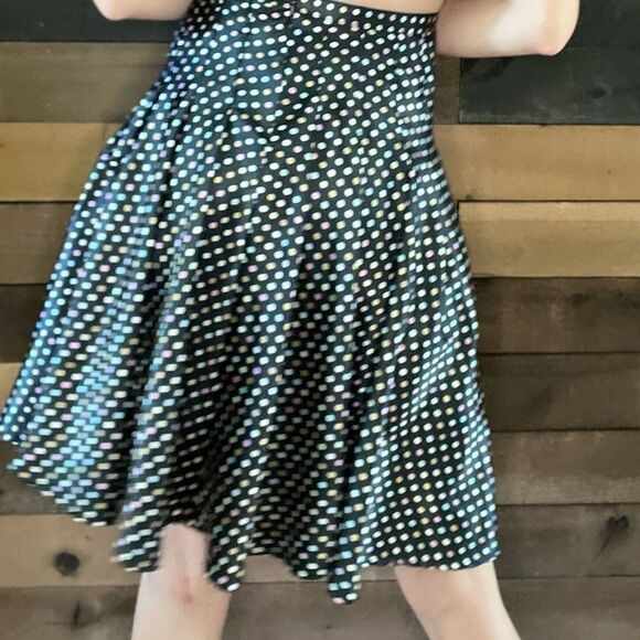 90s / Y2K Rampage Knee Length Circle Skirt Black with Pastel Polka Dots - Picture 9 of 9